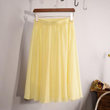 2018 New Fashion Womens Chiffon Skirt Summer Ladies Casual Slim Beach Pleated Skater Midi Skirts Saia High Waist Faldas Mujer