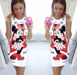 2018 new Fashion Women Summer Sleeveless white Bodycon Camouflage Cartoon Mouse Print Sexy tank Mini Dress Vestido Curto