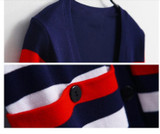 2018 New Fashion Women Spring Autumn Slim Sweater Cardigan V-Neck Medium-Long Stripe Cardigan Women Knitted Outerwear Female