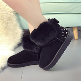 2018 new fashion women shoes winter rivets turned-over short plush warm snow boots sweet student short boots