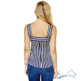 2018 New Fashion Women Navy Blue and White Sleeveless Camisole Female Summer Casual Cute Top