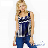 2018 New Fashion Women Navy Blue and White Sleeveless Camisole Female Summer Casual Cute Top