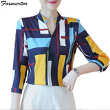 2018 New Fashion Women Blouses Summer Shirts Female Clothing Short 3/4 Long Sleeve Blusas Women's Blouse 3D Print Office OL Tops