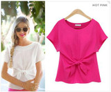 2018 New Fashion Women Bowknot Blouses O-Neck Short Sleeve Sexy Shirt Chiffon Casual Top Blusas Rose Blue White Plus Size S-XXXL