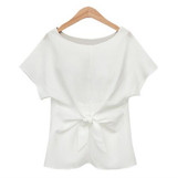 2018 New Fashion Women Bowknot Blouses O-Neck Short Sleeve Sexy Shirt Chiffon Casual Top Blusas Rose Blue White Plus Size S-XXXL