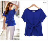 2018 New Fashion Women Bowknot Blouses O-Neck Short Sleeve Sexy Shirt Chiffon Casual Top Blusas Rose Blue White Plus Size S-XXXL