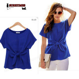 2018 New Fashion Women Bowknot Blouses O-Neck Short Sleeve Sexy Shirt Chiffon Casual Top Blusas Rose Blue White Plus Size S-XXXL