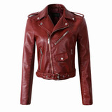 2018 New Fashion Women Autunm Winter Wine Red Faux Leather Jackets Lady Bomber Motorcycle Cool Outerwear Coat with Belt Hot Sale