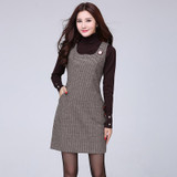 2018 New Fashion Women Autumn Winter Lattice Woolen Vest Dress Houndstooth Sundress Thousand Birds Big Size Morality Dress S-5xl