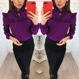 2018 New Fashion Trend Women Ruffle purple Blouses Shirt Spring Summer Lantern Sleeve Casual blouse Tops clothing