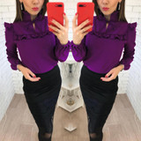 2018 New Fashion Trend Women Ruffle purple Blouses Shirt Spring Summer Lantern Sleeve Casual blouse Tops clothing