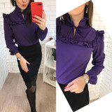 2018 New Fashion Trend Women Ruffle purple Blouses Shirt Spring Summer Lantern Sleeve Casual blouse Tops clothing