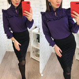 2018 New Fashion Trend Women Ruffle purple Blouses Shirt Spring Summer Lantern Sleeve Casual blouse Tops clothing