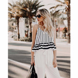 2018 New Fashion summer women chiffon blouses Sexy &amp;Club striped sleeveless V-neck printed shirts ladies loose tops