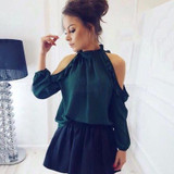 2018 New Fashion Spring Autumn Casual Shirt Blouse Women Elegant Open Shoulder Ruffle Long Sleeve Tops Blusas Plus Size