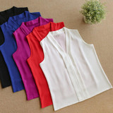 2018 New Fashion Office Women OL Chiffon Blouses Ladies Tops Female Summer Sleeveless White Black Blouse Shirt Blusas Mujer