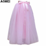 2018 New Fashion Girls Lolita Tulle Skirt 7 Layers with Bowtie Sping Summer Maxi Long Tutu Jupe Skirts for Women Plus Size 4XL