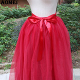 2018 New Fashion Girls Lolita Tulle Skirt 7 Layers with Bowtie Sping Summer Maxi Long Tutu Jupe Skirts for Women Plus Size 4XL