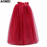 2018 New Fashion Girls Lolita Tulle Skirt 7 Layers with Bowtie Sping Summer Maxi Long Tutu Jupe Skirts for Women Plus Size 4XL