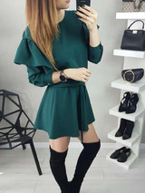 2018 New Fancyfashion Yellow women's new sweet flounced dress V-Neck Loose elegant Evening Party Bodycon Mini Dress