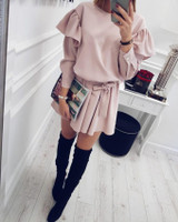 2018 New Fancyfashion Yellow women's new sweet flounced dress V-Neck Loose elegant Evening Party Bodycon Mini Dress