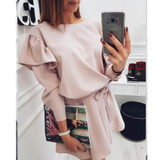 2018 New Fancyfashion Yellow women's new sweet flounced dress V-Neck Loose elegant Evening Party Bodycon Mini Dress