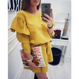 2018 New Fancyfashion Yellow women's new sweet flounced dress V-Neck Loose elegant Evening Party Bodycon Mini Dress