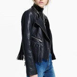 2018 New Fashino Women Spring Autumn Motorcycle Faux Leather Jackets Lady Slim Fit Black Tassel PU Biker Cool Coat Outerwear