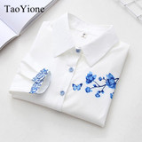 2018 New Europe Women Tops Shirt Cotton Floral Blouse Print Shirt Long Sleeve Casual Tops Shirt Women tops blouses Office Shirts