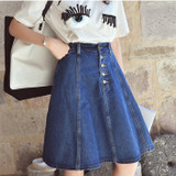 2018 New Denim Plus Size Woman Skirt A-line Jeans Front Button Knee-Length High Waist Saia Jupe Korea Style Skirts Women Saias