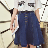 2018 New Denim Plus Size Woman Skirt A-line Jeans Front Button Knee-Length High Waist Saia Jupe Korea Style Skirts Women Saias