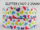 David accessories 1"25mm glitter heart printed polyester ribbon 10yds,DIY handmade materials,wedding gift wrap,10Y17427