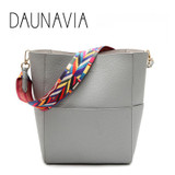 DAUNAVIA Luxury Brand Designer Bucket bag Women Leather Wide Strap Shoulder bag Handbag Large Capacity Crossbody bag Color 5
