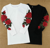 DARSJUCBD 2018 New Autumn Hoodies Sweatshirts Women Embroidered Flowers Long Sleeve Pullovers Tops White Black