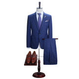 DAROuomo Mens Suit Slim Fit Casual One Button Grid Blazer Side Vent Jacket and Pant for Wedding Party