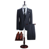 DAROuomo Mens Suit Slim Fit Casual One Button Grid Blazer Side Vent Jacket and Pant for Wedding Party