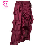 Dark Red Chiffon Adjustable Length Ruffles Victorian Gothic Skirt Sexy Corset Skirts Womens Steampunk Skirt Plus Size 6XL Saia