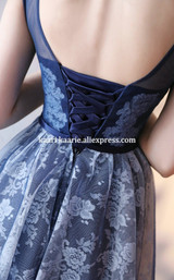 Dark Navy Lace Prom Dress 2017 Scoop Sleeveless Tulle Party Evening Gowns Ball Short Special Occasion Dresses New robe de soiree