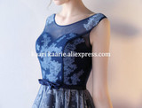 Dark Navy Lace Prom Dress 2017 Scoop Sleeveless Tulle Party Evening Gowns Ball Short Special Occasion Dresses New robe de soiree