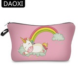 DAOXI 3D Printed Unicorn Cosmetic Bags with Zipper Pink Rainbow Cute Women Organizer Makeup Storage YY10057