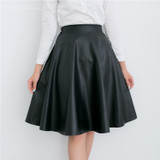 Danjeaner Women Autumn Winter Vintage High Waist PU Leather Skirts Female Casual Knee-Length Elastic Waist Midi Skirts Danjeaner Women Autumn Winter Vintage High Waist PU Leather Skirts Female Casual Knee-Length Elastic Waist Midi Skirts