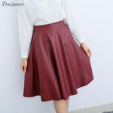 Danjeaner Women Autumn Winter Vintage High Waist PU Leather Skirts Female Casual Knee-Length Elastic Waist Midi Skirts Danjeaner Women Autumn Winter Vintage High Waist PU Leather Skirts Female Casual Knee-Length Elastic Waist Midi Skirts