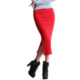 Danjeaner 2017 Autumn Winter Women Slim Split Long Skirts High Waist Knitted Cotton Pencil Skirts Super Elastic Maxi Skirts