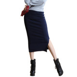 Danjeaner 2017 Autumn Winter Women Slim Split Long Skirts High Waist Knitted Cotton Pencil Skirts Super Elastic Maxi Skirts