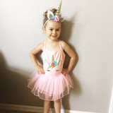 Kid Baby Girls Pink Lace Unicorn Princess Dress Pink Party Wedding Tulle Tutu Ball Gown Dress 2-5Y