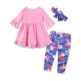 Kid Baby Girls Clothing Newborn Baby Girl front short back long T-shirt+Floral Long Pants+Bow Headband Outfits Children Clothes