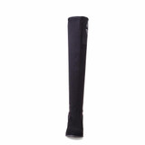 Kickway Women Winter Boots Stretch Slim Over Knee Boots With Fur Black Thigh High Boots Shoes Woman Round Toe crystal boots shoe