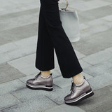 Kickway Women height increasing shoes Womens fashion lace up casual shoes 2017 soft cow leather square toe comfortable shoes 42