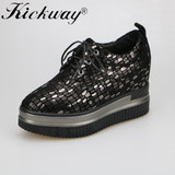 Kickway Women height increasing shoes women flexible shoe sequin shoes high heels lace up round toe rome gladiator shoes women
