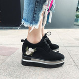 Kickway women height increasing platform shoes mujer kid suede genuine women shoes round toe lace up party shoes for ladies 42